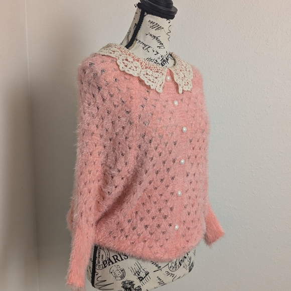 Crochet Lace Collar Sweater - Picture 3 of 6